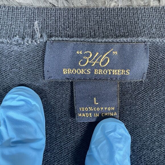 Brooks Brothers 346 Cardigan Sweater Size Large Navy Blue Long Sleeve Preppy - Picture 2 of 6